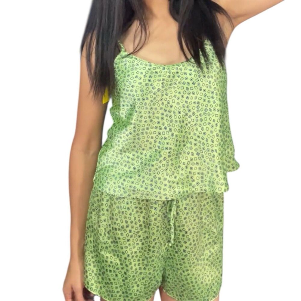 Vintage Y2K No Boundaries Two Piece Co Ord Geometric Green PJ Set Size Medium